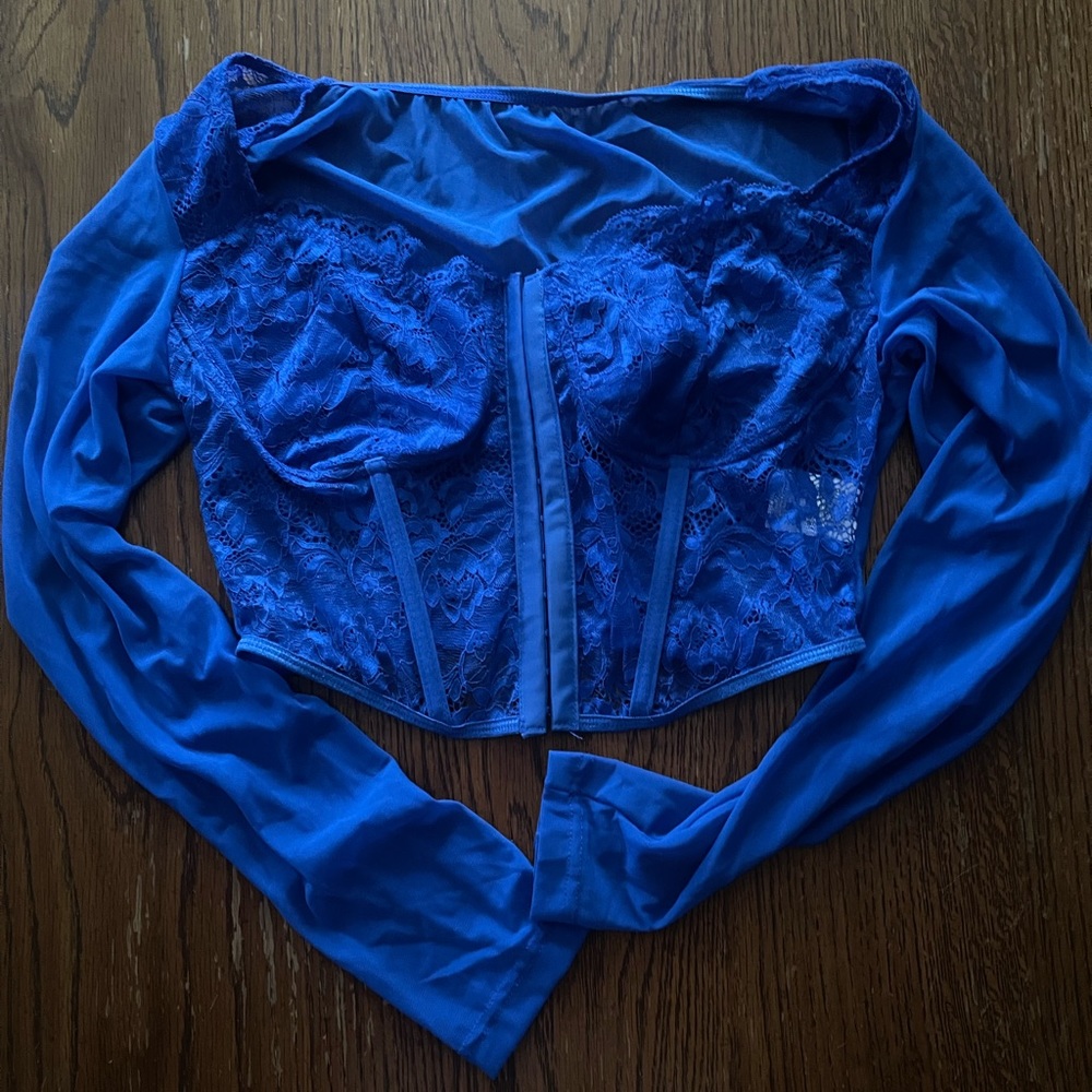 Blue lace corset top
